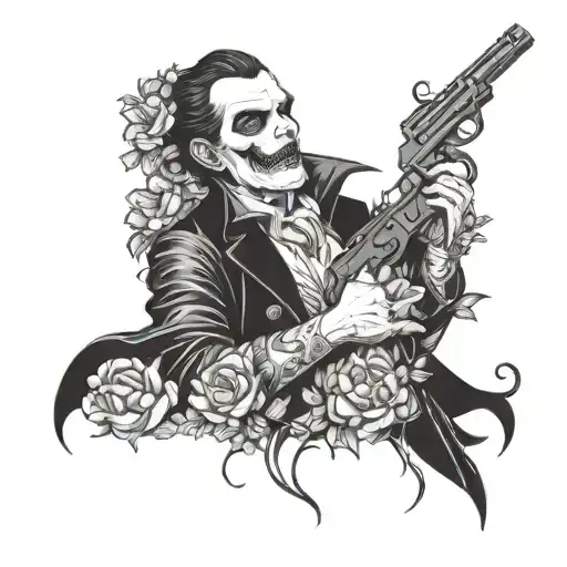 Vampire With Flowers Coming Together To Form Holding A Gun