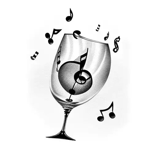 Wine Glass With Music Note And Playing Cards