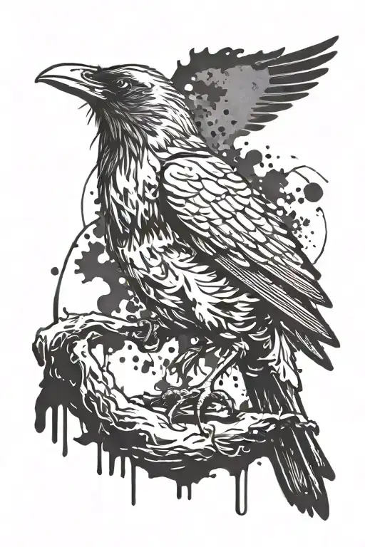 Ink Splatter Raven Perched
