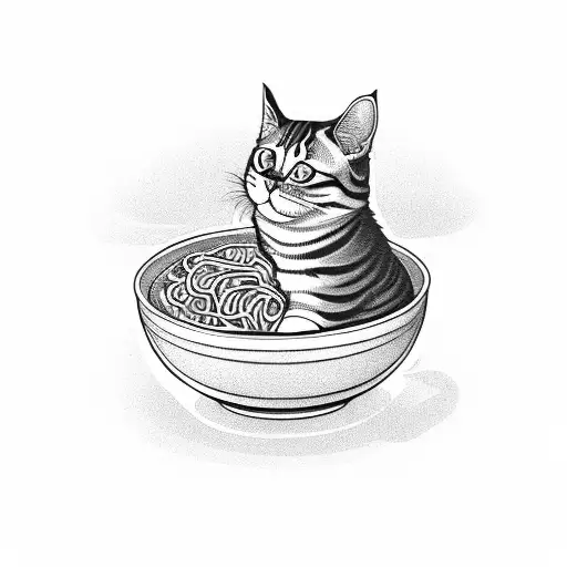 Cat In Bowl Of Noodles