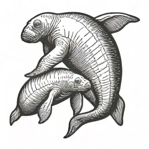 Manatee Mother And Baby Swimming Gracefully