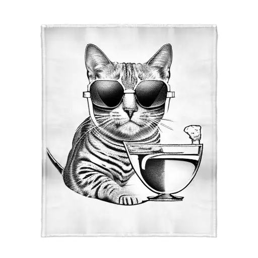 A Rex Cornish Cat Wearing Sunglasses And Sipping A Cocktail On A Beach Towel
