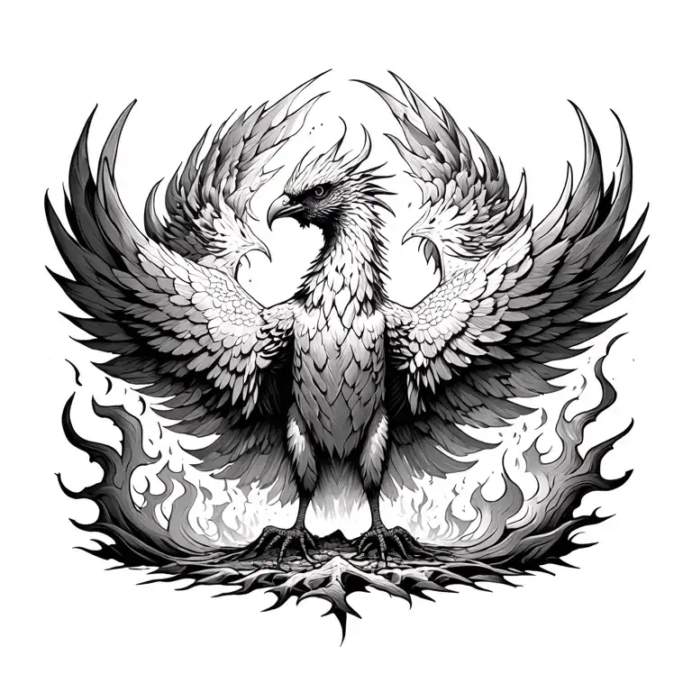 Pheonix Rising From Ashes Flames And Graves Like