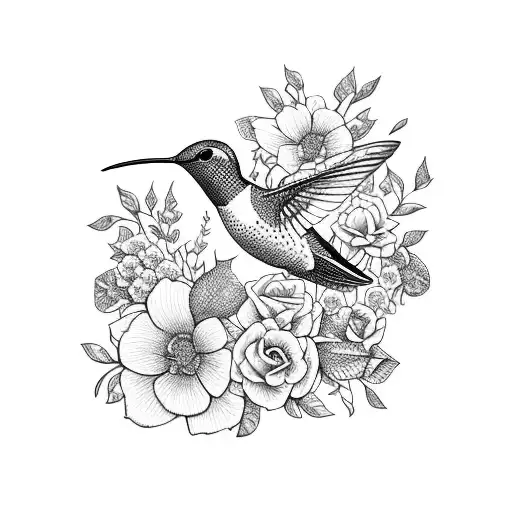 A Hummingbird Surrounded By A Garden Of Vibrant And Exotic Flowers