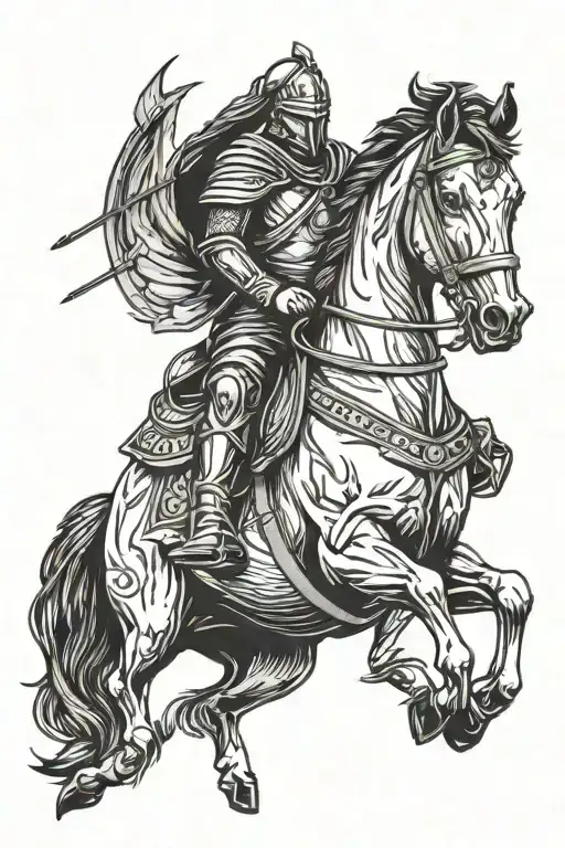 Spartan Warrior On The Horse Jumping