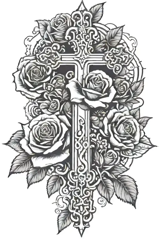 Cross With Rose Fines With Roman Numerals Inside