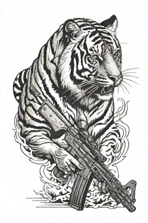 Tiger With Ak 47 Rifle