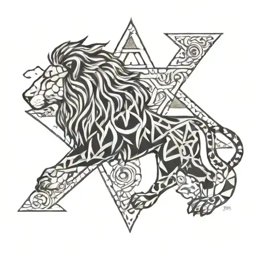 Half Lion Half Jewish Star Blended Together