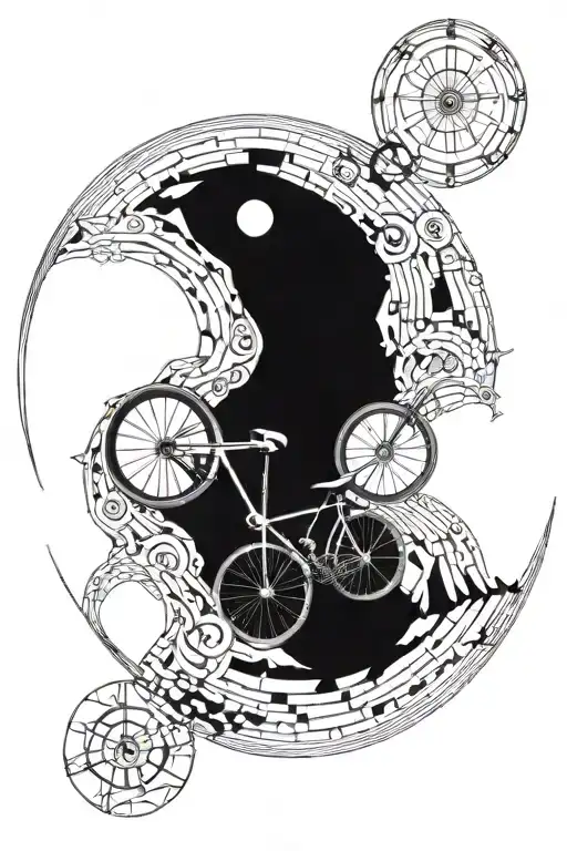 A Roadbike Wheel With Intricate Geometric Patterns And Mountain Peaks Inside