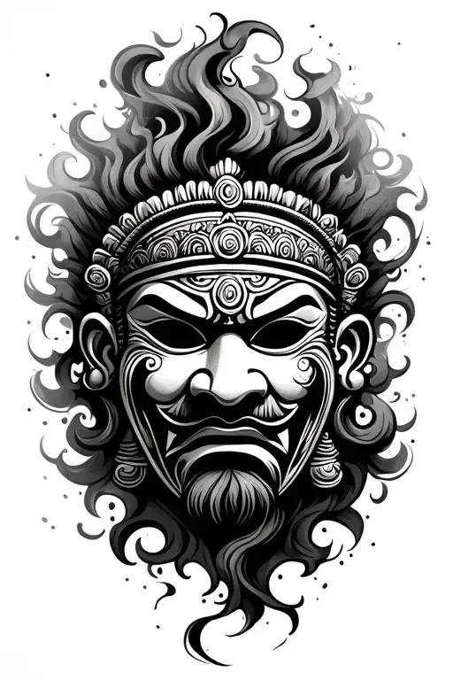 Traditional Nepalese Mask Fading Into Swirling Smoke