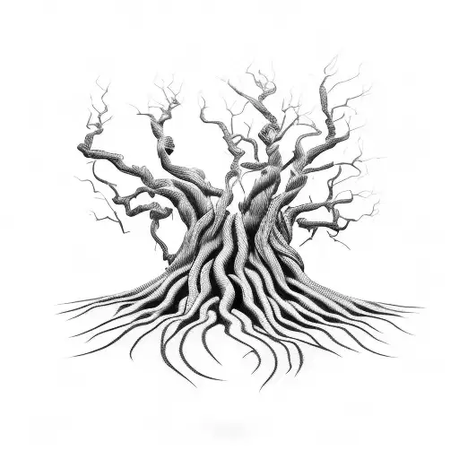 A Dark And Mysterious Tree With Roots That Resemble Bondage Ropes