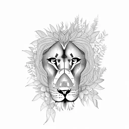 A Lion Walking Through A Lush Forest Filled With Vines And Flowers