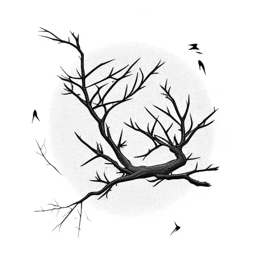 Crane With Cherry Tree Branches