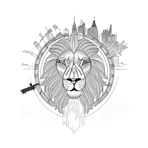 A Mythical Lion With The New York City Skyline In The Background