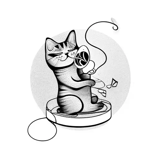 A Cat Playing A Vinyl Record With Musical Notes Floating Around It