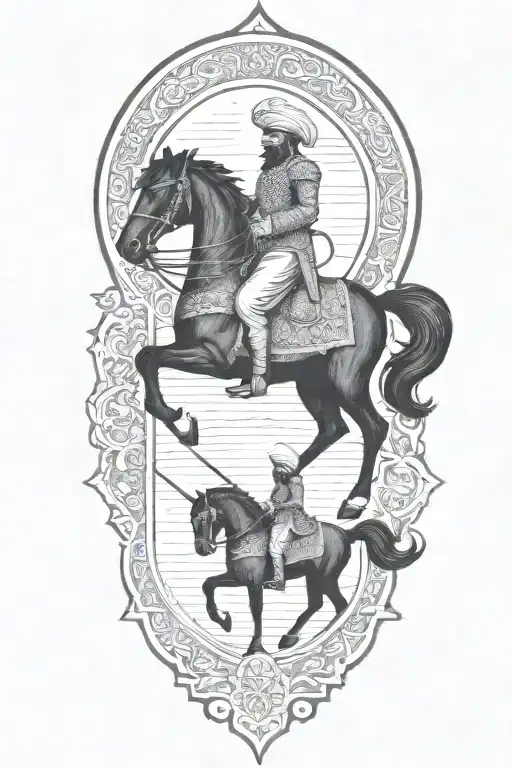 Old Iranian Soldier With Black Horse Goes Through Fire