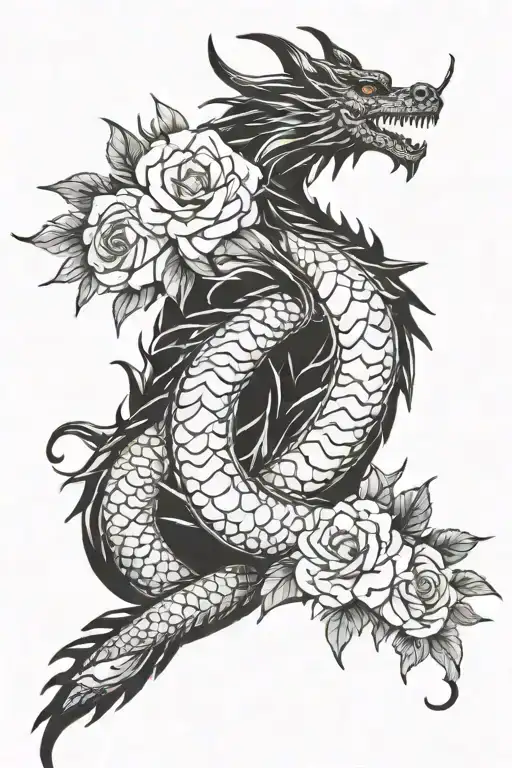 Dragon With Flowers Around It