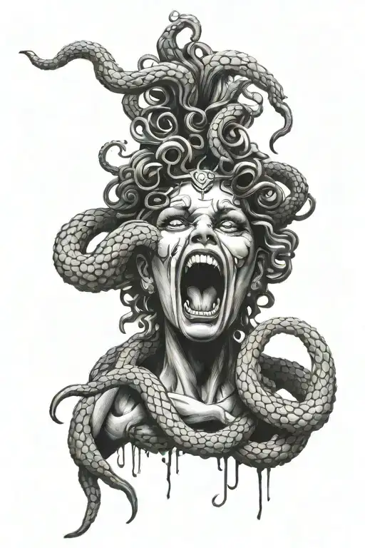 Realistic Medusa Tattoo With Xlr And Jack Audio Cavles Instead Of Snakes