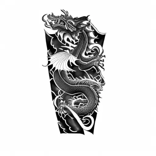 A Black And White Drawing Of A Dragon