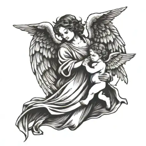 Angel Holding Baby Boy Walking