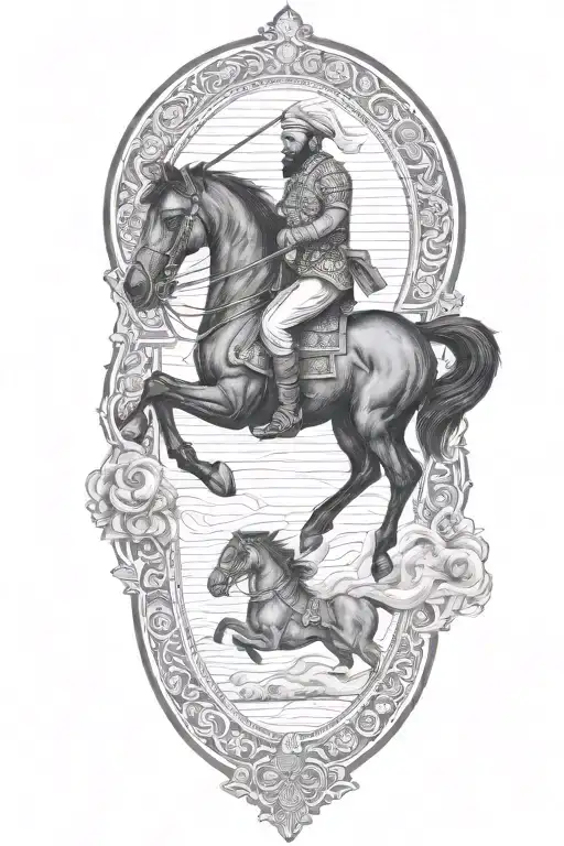 Old Iranian Soldier With Black Horse Goes Through Fire