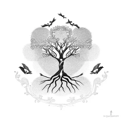 Tree Of Life With Flying Birds