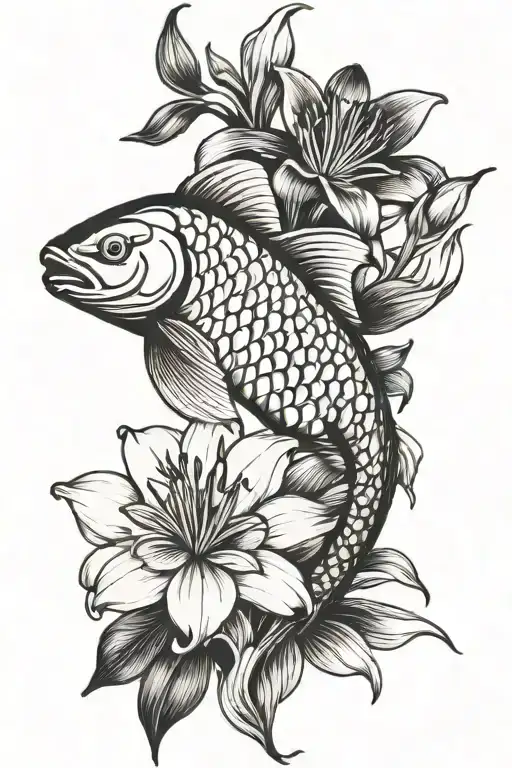 Oriental Carp With Lilly Spider Lily