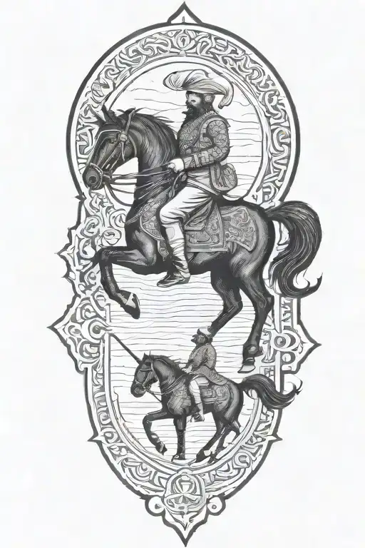 Old Iranian Soldier With Black Horse Goes Through Fire