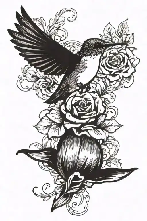 Floral Design Around Hummingbird