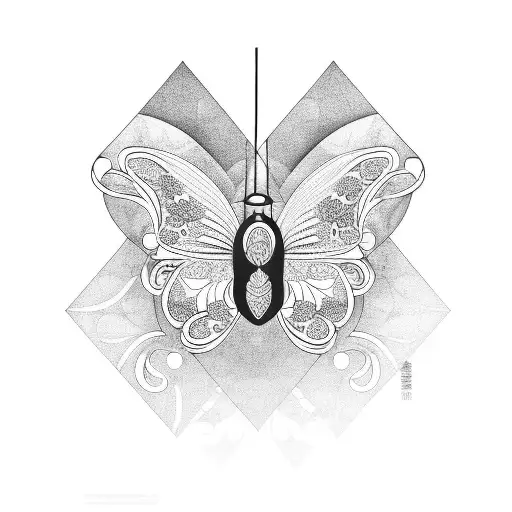 An Abstract Design Incorporating Flowers And Geometric Shapes And A Butterfly