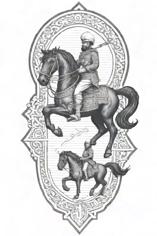 Old Iranian Soldier With Black Horse Goes Through Fire