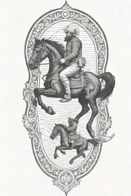 Old Iranian Soldier With Black Horse Goes Through Fire