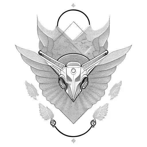 Elegant Winged Sagittarius Symbol In A Sleek Blackwork Design