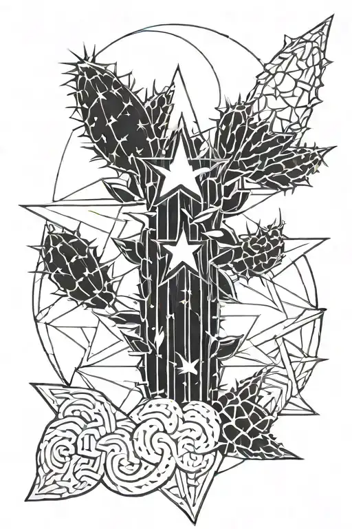 A 3D Geometric Interpretation Of A Cactus Intertwined With A Star And Crescent Moon