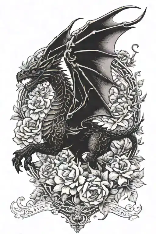 Throne Of Glass Book Abraxos Wyvern Surrounded By Flowers