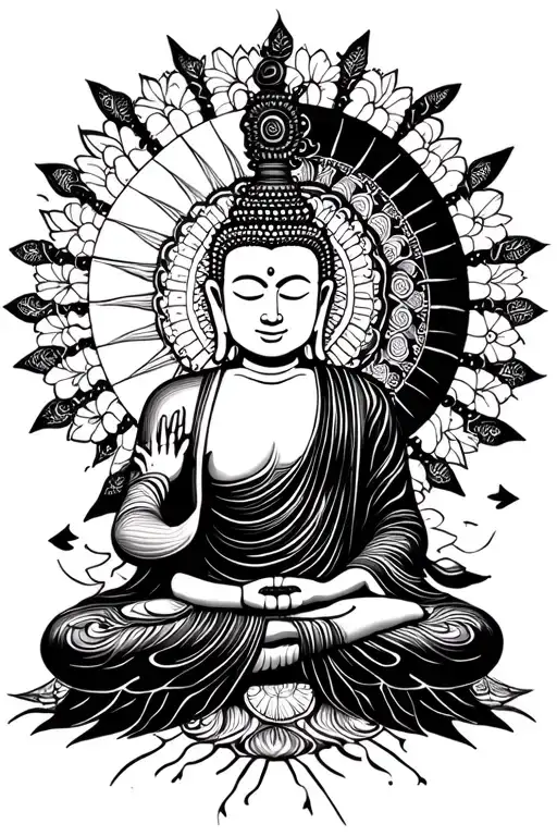 Buddhismus Taoismus Mandala Along With Big Sun Made