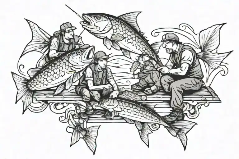 Father And Two Son Fishing