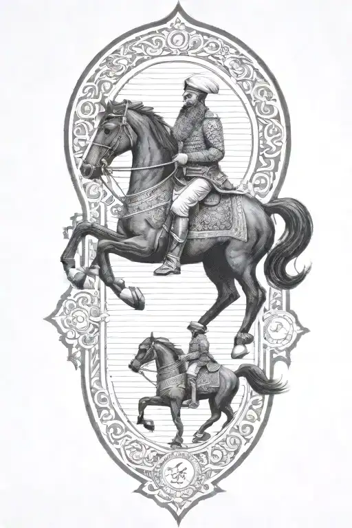 Old Iranian Soldier With Black Horse Goes Through Fire