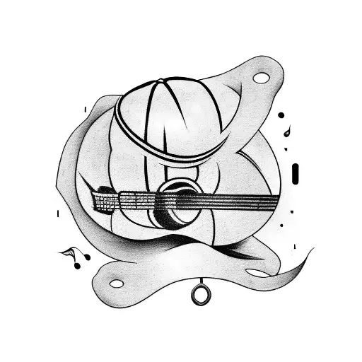 A Tattoo Design Combining A Guitar And A Basketball To Represent Your Love For Music And Sports