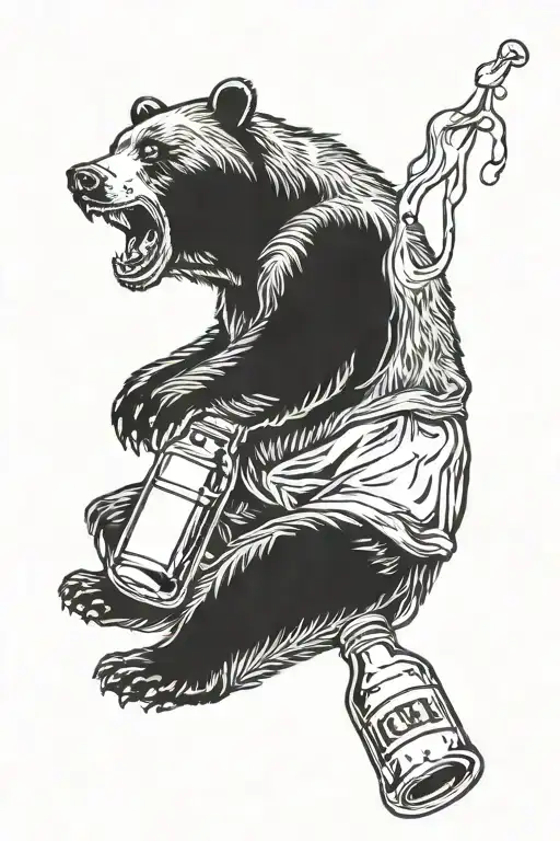A Bear Drinking A Beer Bottle