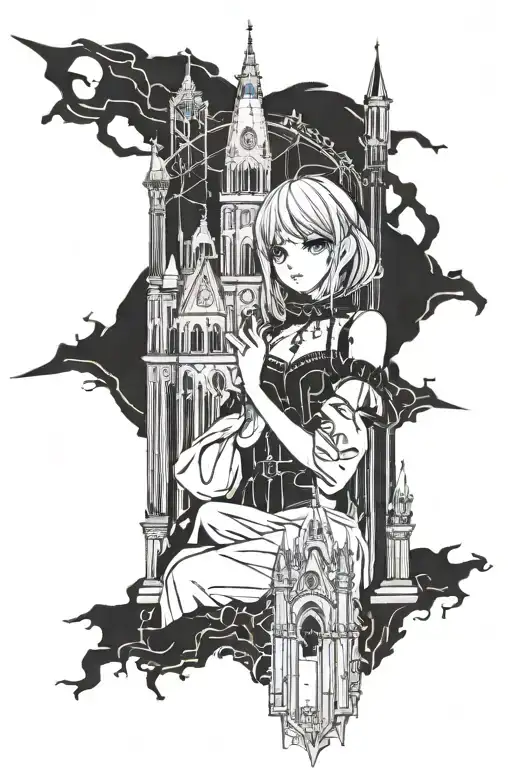 Gothic Anime Girl With A Gothic Church Towers Filler Background