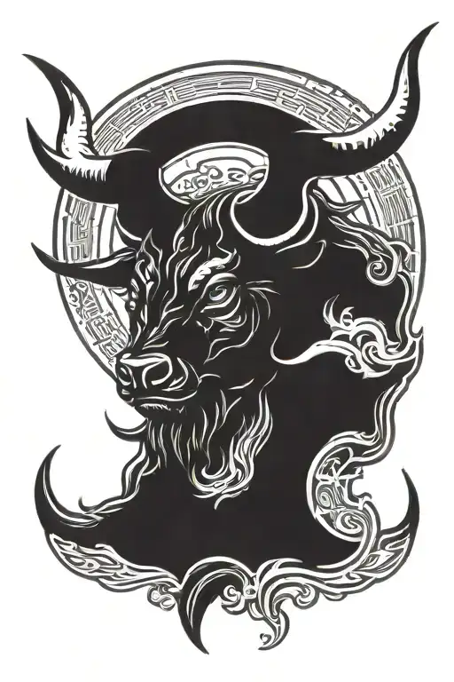Angry Taurus Head And Moon Merging Together Symbolizing