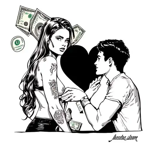 Comic Book Girl Thinking Of Love And Guy Thinking Of Money