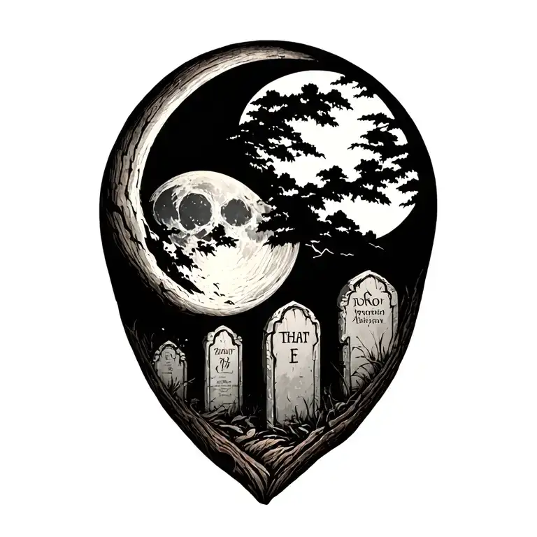 Wood With 3 Tombstones And Moon