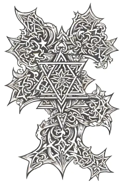 Cross And Star Of David Star
