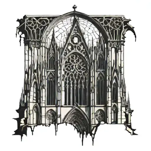Gothic Cathedral With Towers Stained Glass Window
