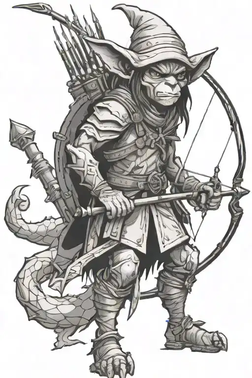 Goblin Ranger With Bow And Arrow And Sword