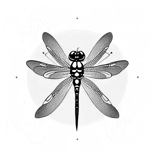 A Dragonfly Surrounded By Family Members In A Blackwork Style