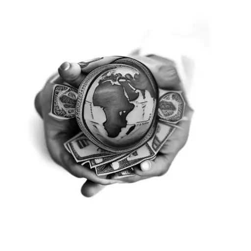A Hand Holding A Globe And Money
