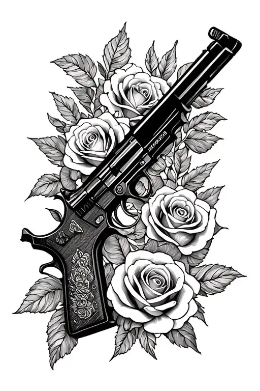 A Gun And A Lot Of Roses Intertwined